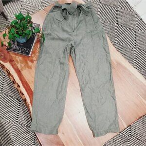 ARITZIA WILFRED "Jallade" Linen Tie Waist Trousers In Sage Green